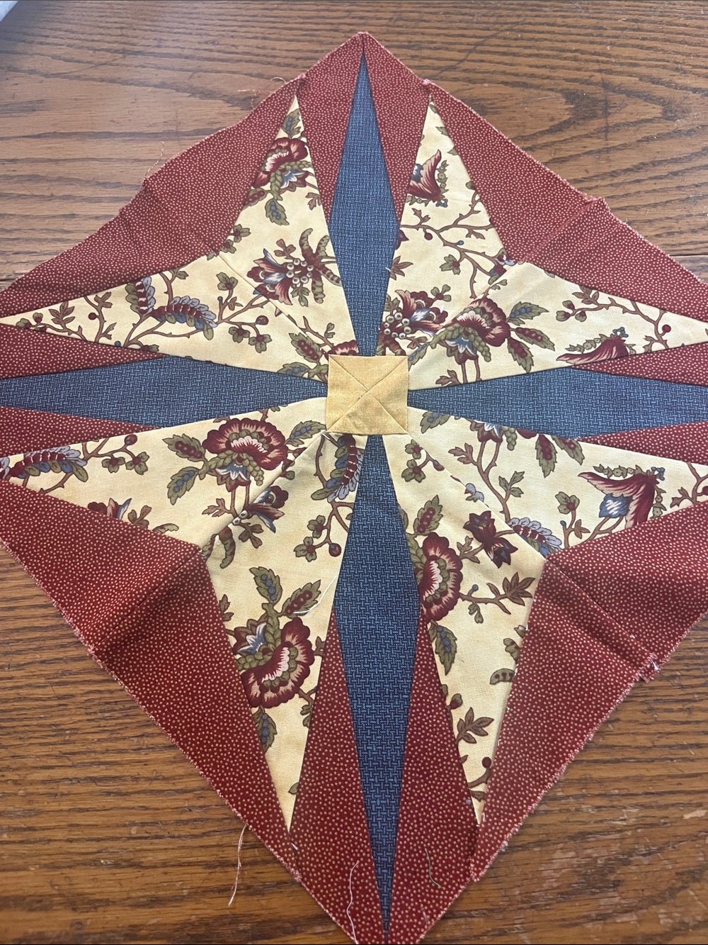 Handmade Home quilt patch Accent in Red, Blue, Cream